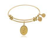 Expandable Bangle in Yellow Tone Brass with Initial G Symbol