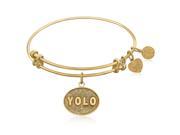 Expandable Bangle in Yellow Tone Brass with YOLO symbol