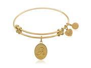 Expandable Bangle in Yellow Tone Brass with Initial R Symbol