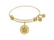 Expandable Bangle in Yellow Tone Brass with Chinese Longevity Symbol