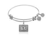 Expandable Bangle in White Tone Brass with LOL Symbol