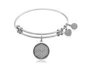 Expandable Bangle in White Tone Brass with Sacred Geometry Flower Of Life