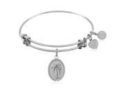 Expandable Bangle in White Tone Brass with Palm Tree Resolve Conflict Symbol