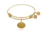 Expandable Bangle in Yellow Tone Brass with Eye Of The Horus Protection Symbol