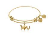 Expandable Bangle in Yellow Tone Brass with I Love You Symbol