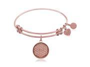 Expandable Bangle in Pink Tone Brass with Sacred Geometry Flower Of Life