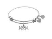 Expandable Bangle in White Tone Brass with Mom Symbol
