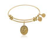 Expandable Bangle in Yellow Tone Brass with Initial P Symbol