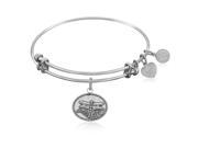 Expandable Bangle in White Tone Brass with Dragonfly Life Changes Symbol
