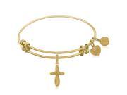 Expandable Bangle in Yellow Tone Brass with Cross with Heart Symbol