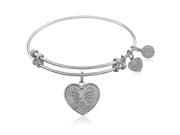 Expandable Bangle in White Tone Brass with Heart Symbol