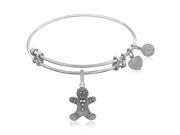 Expandable Bangle in White Tone Brass with Gingerbread Man Symbol