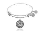 Expandable Bangle in White Tone Brass with Cancer Symbol