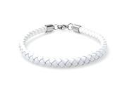 Braided White Leather Mens Bracelet 6 MM 8.50 Inches with Stainless Steel Magnetic Clasp