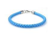 Braided Light Blue Leather Mens Bracelet 6 MM 8.50 Inches with Stainless Steel Magnetic Clasp