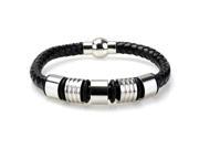 Braided Black Leather Mens Bracelet 6 MM 8.50 Inches with Stainless Steel Magnetic Clasp