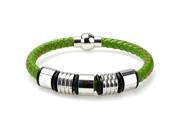 Braided Green Leather Mens Bracelet 6 MM 8.50 Inches with Stainless Steel Magnetic Clasp