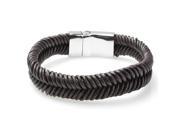 Braided Brown Leather Mens Bracelet 6 MM 8.50 Inches with Stainless Steel Magnetic Clasp