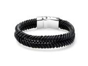 Braided Black Leather Mens Bracelet 6 MM 8.50 Inches with Stainless Steel Magnetic Clasp