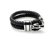 Braided Black Leather Mens Bracelet 10 MM 8.50 Inches with Stainless Steel Magnetic Clasp