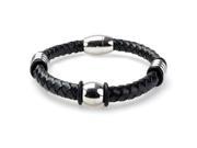Braided Black Leather Mens Bracelet 6 MM 8.50 Inches with Stainless Steel Magnetic Clasp