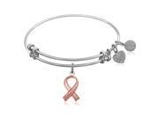 Expandable Bangle in White Tone Brass with Awareness and Support Ribbon Symbol
