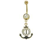 Gold Plated Dangle Boat Anchor Belly Ring with Cz Gem