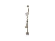 Dangling Flower Belly Button Ring with Clear Cz Jewels
