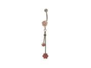 Dangling Flower Belly Button Ring with Pink Cz Jewels