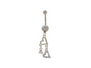 Dangling Hearts Belly Button Ring with Clear Cz Gems