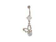 Dangling Butterfly Belly Button Ring with Clear Cz Jewels