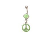 Dangling Peace Sign Belly Rings with Green Jewels