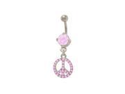 Dangling Peace Sign Belly Rings with Pink Jewels
