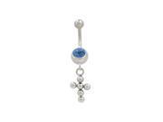 Dangling Cross Balls Belly Button Ring with Blue Cz Jewel
