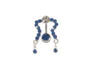 Classic Reversed Belly Ring with Dark Blue Cz Gems