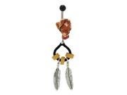 Zombie Head Belly Ring with Dangling Feathers