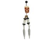 Skull Head Belly Ring with Dangling Feathers