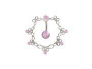 Antique Reversed Belly Ring with Pink Cz Gems