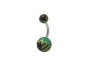 Acrylic Black and Green Flames Belly Button Ring