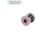 Surgical Steel Screw Fit Ear Plug with Pink Cz Gems 4 Gauge