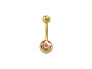 14k Gold Plated Flower Belly Ring with Red Jewel