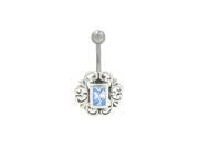 Antique Flower Design Belly Ring with Blue Jewel