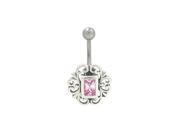 Antique Flower Design Belly Ring with Purple Jewel