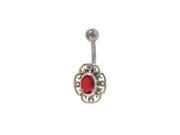 Flower Belly Button Ring with Antique Red Brown Jewel