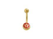 14k Gold Plated Star Belly Ring with Red Jewel
