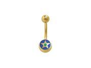 14k Gold Plated Star Belly Ring with Green Jewel