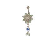Flower Pastel Dangle Fish Belly Button Ring with Blue Jewels