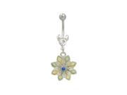Blue Jewel Pastel Flower Design Belly Button Ring