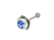 Flower Barbell Tongue Ring with Blue Jewel