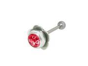 Flower Barbell Tongue Ring with Red Jewel